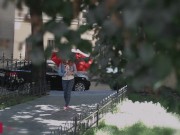 Sun-kissed and small-breasted girl lets him fuck her ass on all fours 1/16