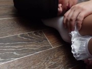 Kisses Feet Mistress in nylon Socks Femdome foot fetish sexwife girl in tights pantyhose 2/16