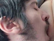 Playing and sucking wife's tits on car ride  14/16