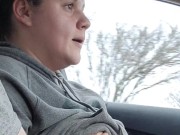 Playing and sucking wife's tits on car ride  3/16