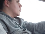 Playing and sucking wife's tits on car ride  4/16