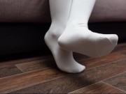 Sexy Schoolgirl Dress Knee Socks White Black, show legs pantyhose stockings tights foot fetish 3/16