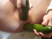 Cucumbers in my ass and pussy make me squirt Anal fisting with vegetables 5/16
