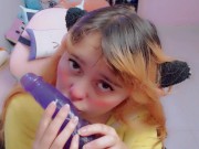 Cute girl does blowjob sloppy with a lot of saliva and it is very excited