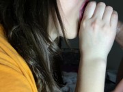 Loud Moaning Deepthroat Blowjob with Condom 2 (brunette stepsister) 2/16