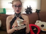 Goth Girl JoI while sipping a cup of tea and smoking - IzzyHellbourne 14/16