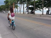 Up dress PUSSY and BUTT PLUG flashing at public beach 2/16