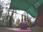 Yoga by my tent in the rain from harry potter pants and a christmas tee to panties and titties 12/16