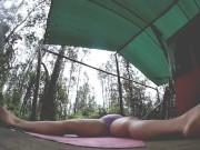 Yoga by my tent in the rain from harry potter pants and a christmas tee to panties and titties 16/16