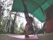 Yoga by my tent in the rain from harry potter pants and a christmas tee to panties and titties 2/16