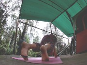 Yoga by my tent in the rain from harry potter pants and a christmas tee to panties and titties 5/16
