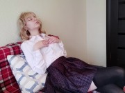 Nerdy girl after school satisfying herself and shaking from orgasm 1/16