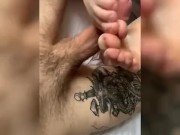 Foot job from sexy small feet - Bubble Toes gets cum’d on 4/16