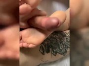 Foot job from sexy small feet - Bubble Toes gets cum’d on 6/16