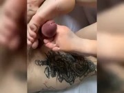 Foot job from sexy small feet - Bubble Toes gets cum’d on 9/16