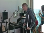 Femdom chicks dominating nerdy guy with handjob 6/16