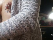 nippleringlover naked at home flashing pierced tits & pussy & sexy ass - stretched nipple piercings 1/16