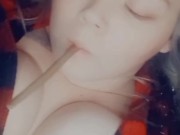 Tits out smoking a blunt 1/16