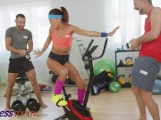 Fitness Rooms Horny euro babe Megane Lopez takes two cocks with DP workout 3/16
