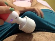 Cum in pants handjob, she made him cum with her magic wand vibrator 3/16