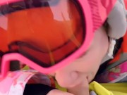 Snowboarding slut sucks my cock in public!