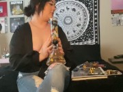 pov smoking and strip tease with sexy pawg in fishnets 10/16