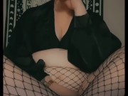 pov smoking and strip tease with sexy pawg in fishnets 13/16