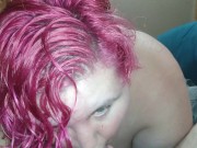 Short pink haired BBW sucks cock of amputee then squirts all over the place 3/16