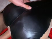 Fucking doggystyle in latex catsuit and cum on latex ass