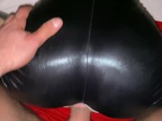 Fucking doggystyle in latex catsuit and cum on latex ass 8/16
