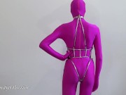 My Iron Maiden Corset is locked over a pink zentai 14/16