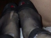 Cumshot on her sexy nylon feet 13/16