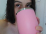 PinkMoonLust VERY TALENTED Hairy Fetish Camgirl Drinks Coffee PEES & FARTS loud on Toilet OmgYay! 4/16
