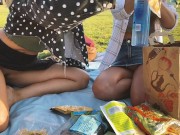 Risky public flashing - Picnic in the park with friends 1/16