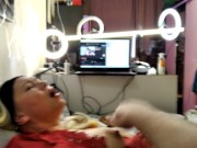 Luxurious mature busty blonde with a big dick in her cunt closeup shaking in orgasm! 15/16