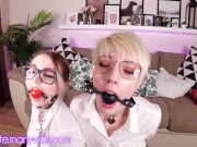 Boss Purple_Bitch scolds workers Helly_Rite & Sia_Siberia gags, pussy licking, fuck machine, DP 4/16