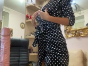 Brunette in a corduroy dress juicy sucks a big cock 11/16