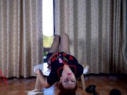 Nice lady in pantyhose and heels. Striptease at the round table 3 13/16