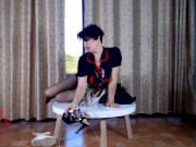 Nice lady in pantyhose and heels. Striptease at the round table 3 2/16