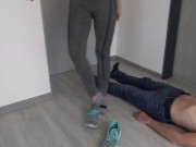 Madame Carla comes home after jogging and immediately wants to humiliate her slave with her sweaty socks. 4/16