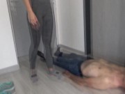 Madame Carla comes home after jogging and immediately wants to humiliate her slave with her sweaty socks. 5/16