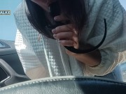 Walking on the beach with a plug in my ass and bare tits, masturbating on the rocks near people 1/16
