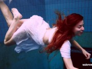 Underwater swimming cutie dressed and then stripped 8/16