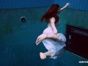 Underwater swimming cutie dressed and then stripped 9/16