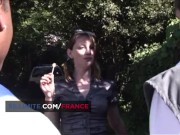 Interracial threesome with young brunette 4/16