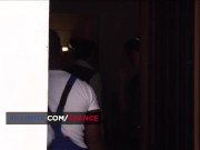 Interracial threesome with young brunette 5/16