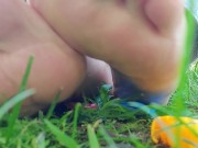 Giantess with big sweaty feet crushes toy cars and smashes them all 9/16