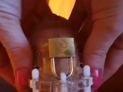 Teasing cuckold in cage after some good fucking 1/16