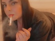 Smoking in a leather dress with red lipstick - full video on my onlyfans- link in bio & in comments 3/16