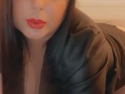Smoking in a leather dress with red lipstick - full video on my onlyfans- link in bio & in comments 8/16